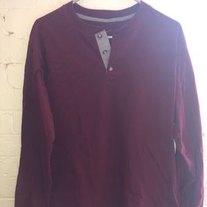 Maroon L Henley Long Sleeve Shirt With 3 Buttons